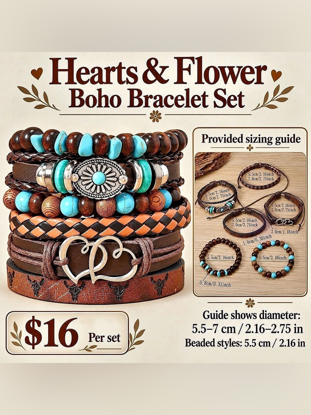 Boho Bracelet Set in Brown & Blue